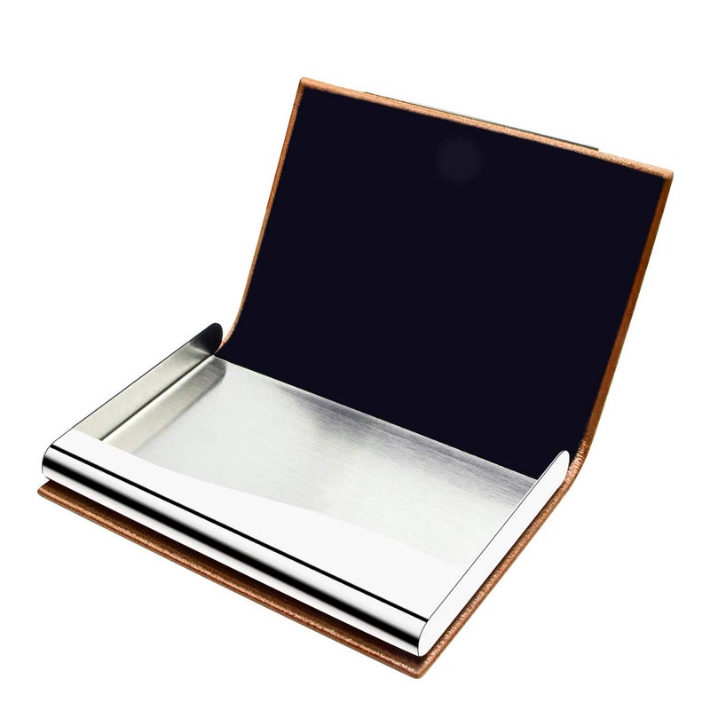 Padike Business Card Holder, Business Card Case Professional PU Leather & Stainless Steel Multi Card Case,Business Card Holder Wallet Credit Card ID Case/Holder for Men & Women. (V-Brown) - Image 4